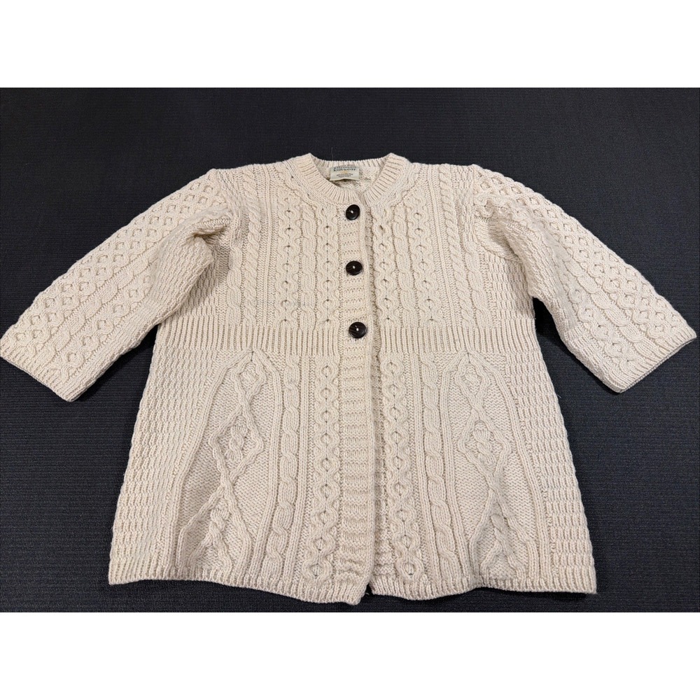 Vintage Kilronan Knitwear 100% Merino Wool Cream Cardigan Women's M‎ Ireland